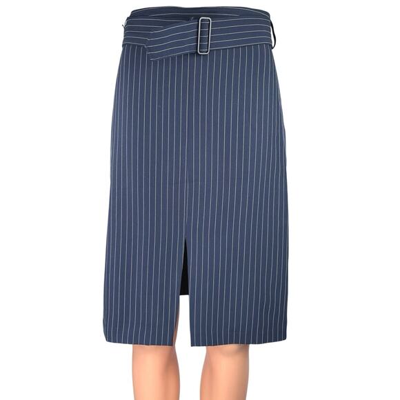 Banana Republic Blue Pin Striped Belted Slit Knee Length Straight Pencil Skirt 0 - Picture 1 of 5